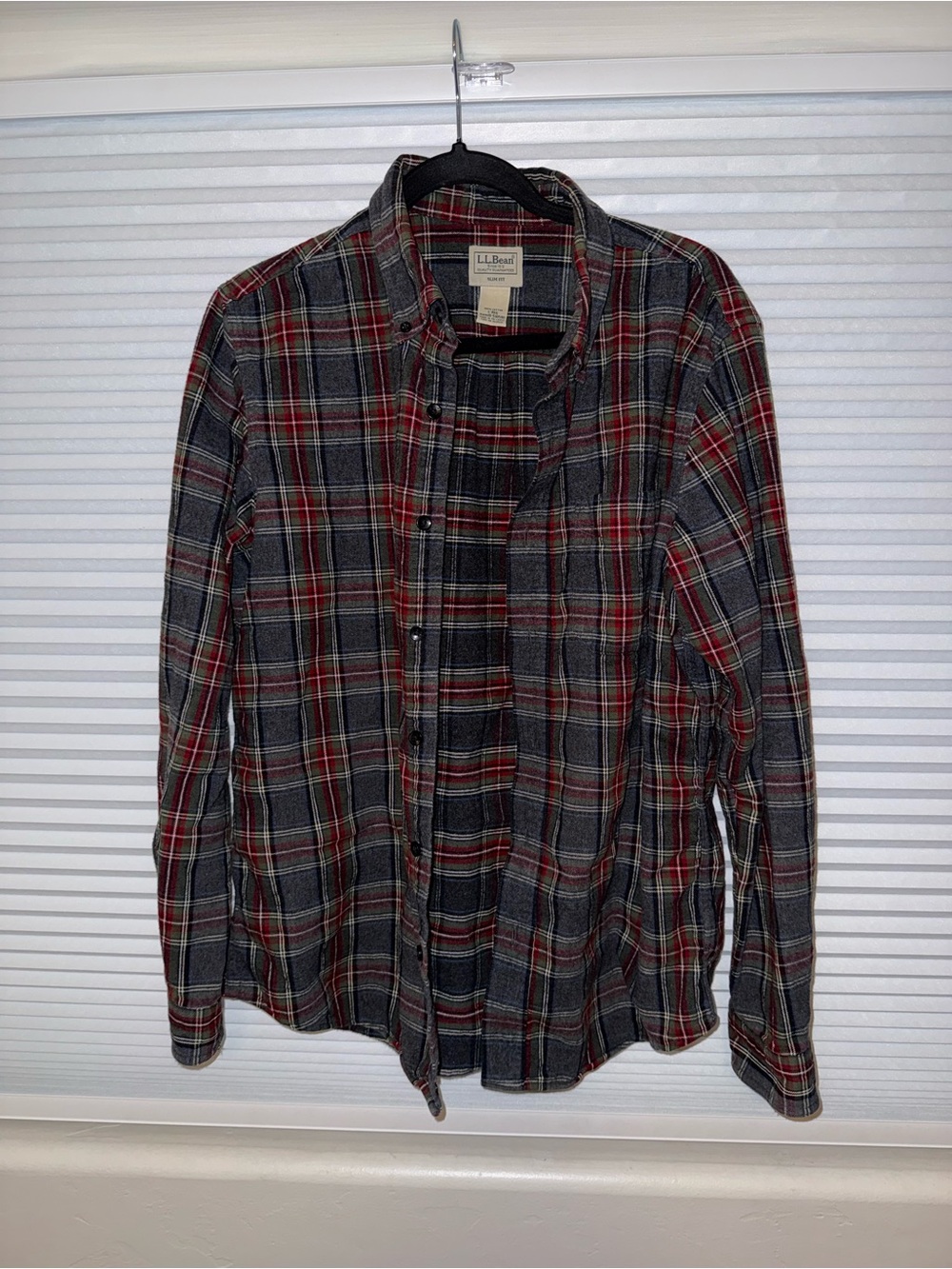 L.L. Bean Men’s Red and Gray Plaid Flannel Button-Down Shirt